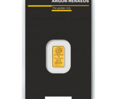 Zlatý slitek o hmotnosti 1 gramu společnosti Argor-Heraeus / přední pohled