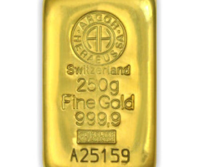 250g | Investiční zlatý slitek | Argor Heraeus | Švýcarsko