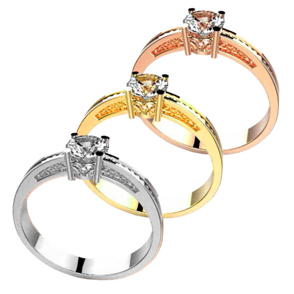 Zásnubní prsten značky FOX® 11 z bílého zlata, který je osazený jedním centrálním diamantem briliantového brusu. tři