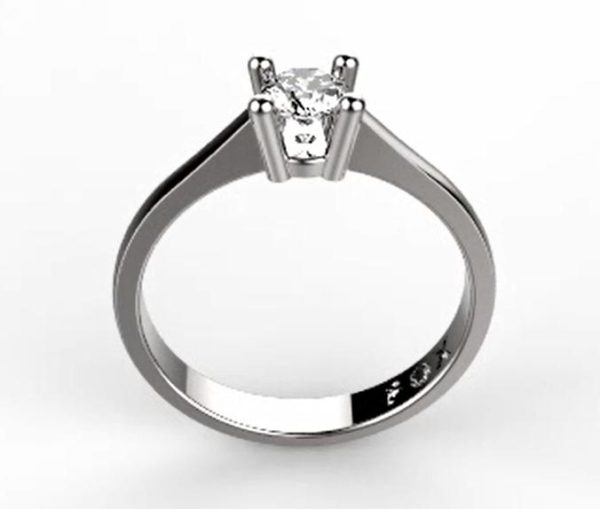 Zásnubní prsten značky FOX® 9 z bílého zlata, který je osazený jedním centrálním diamantem briliantového brusu. zepředu