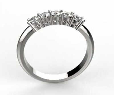 Zásnubní prsten značky FOX® 7 z bílého zlata, který je osazený pěti kusy diamantů briliantového brusu.