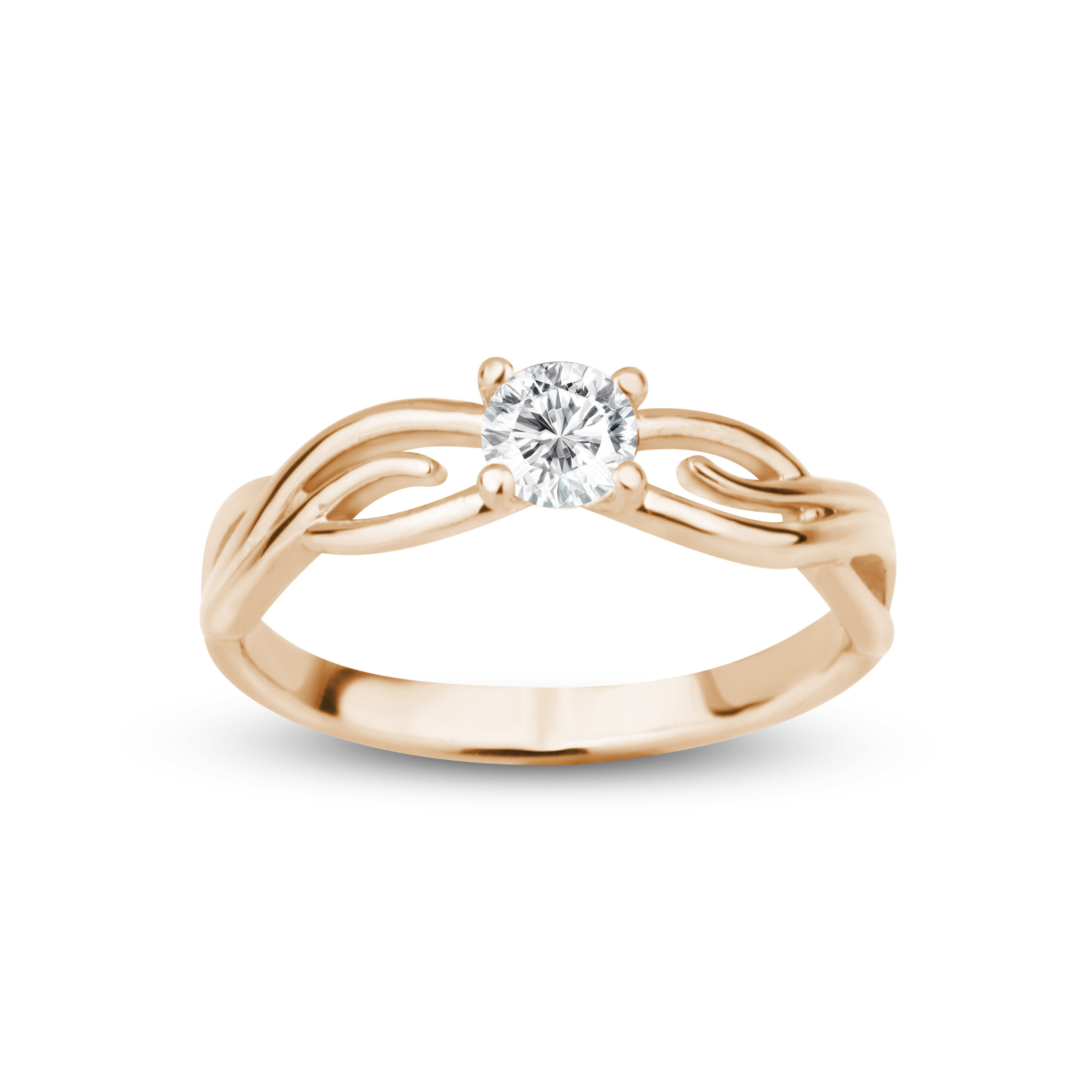 Zásnubní prsten značky FOX® 5 z růžového zlata, který je osazený jedním centrálním diamantem. shora