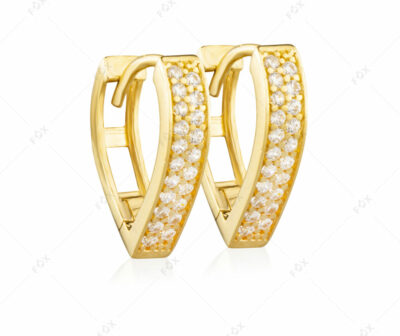 Designové zlaté náušnice Victory ze žlutého zlata jsou zdobeny dvěma řadami diamantů s briliantovým brusem